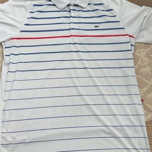 Vineyard Vines White Polo with Blue and Red Stripes